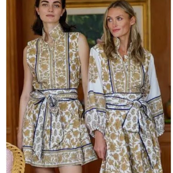 SUE SARTOR Hand Made Block Printed Brown&Cream Floral&Vines FLOUNCE DR. - Picture 8 of 12